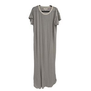 The GREAT. Striped Long Dress Cream Blue Minimalist Soft T-Shirt Maxi Size M